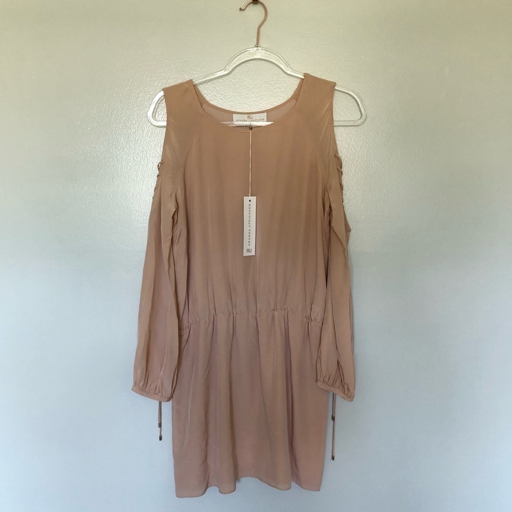Amanda Uprichard Gibson Dress Cold Shoulder Lace Up Bisque New Small